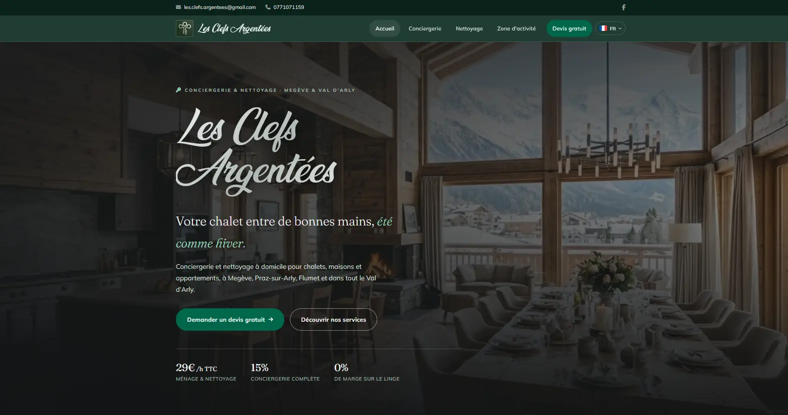 Screenshot of les-clefs-argentees.com — property concierge · megève